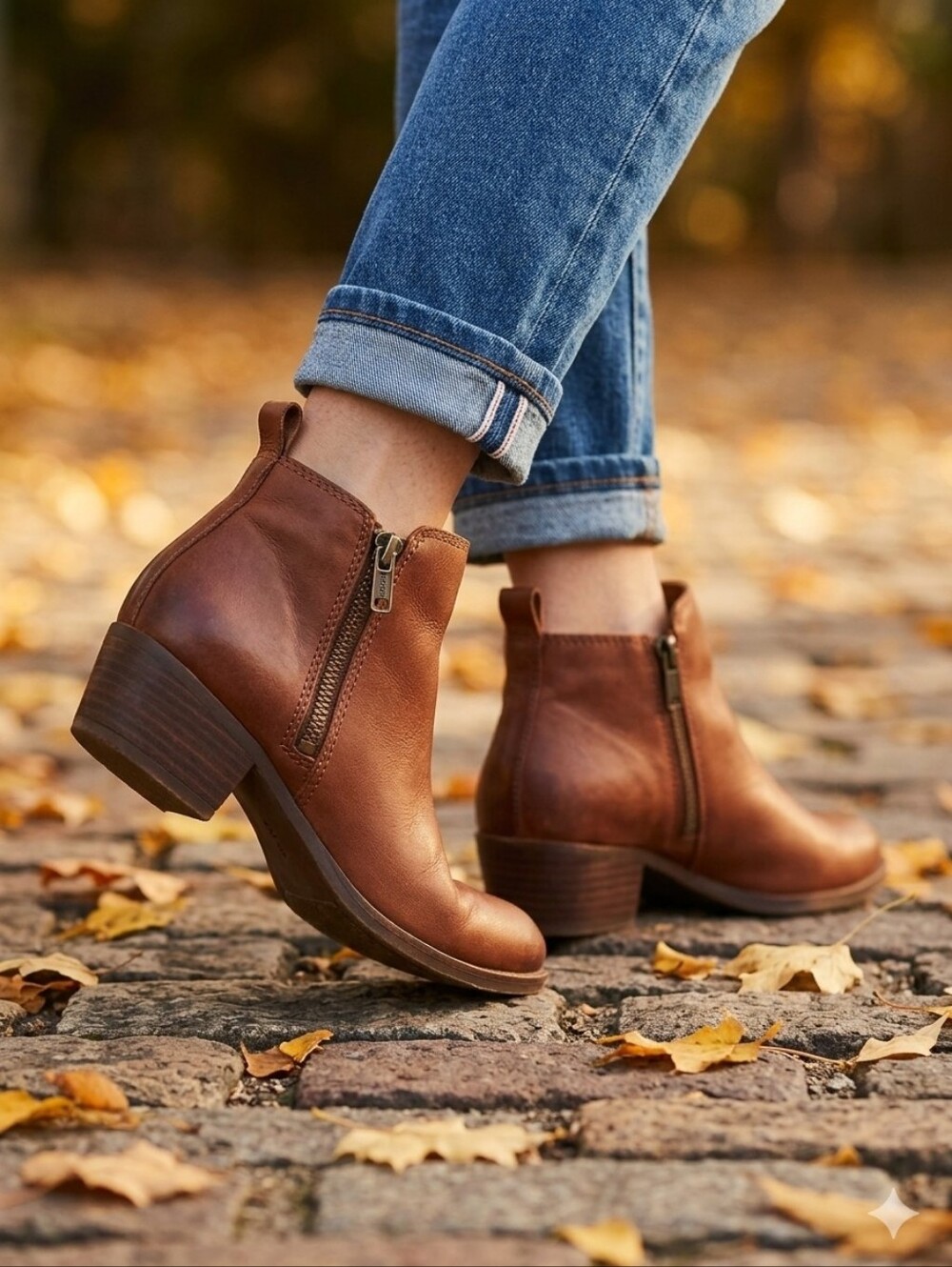 Lucky Brand Brown Leather Ankle Boots Side Zip Low Block Heel Women’s Size 7 1/2